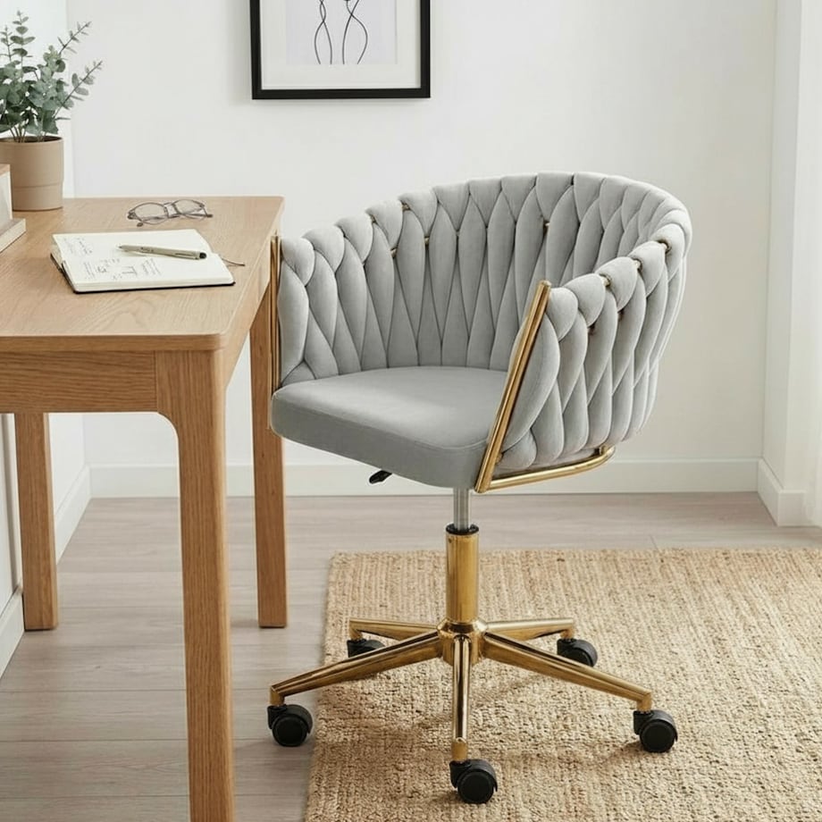 Fotel biurowy krzesło obrotowe regulowane welurowe szare