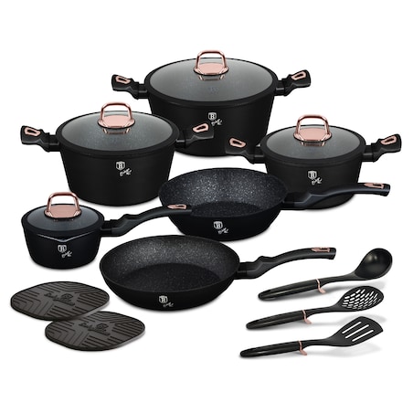 Zestaw 15 el. garnki, patelnie, akcesoria BerlingerHaus Black Rose Collection BH-8234