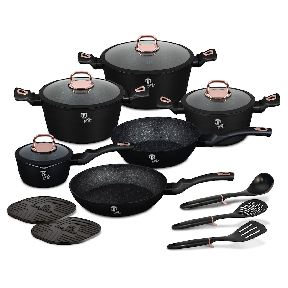 Zestaw 15 el. garnki, patelnie, akcesoria BerlingerHaus Black Rose Collection BH-8234