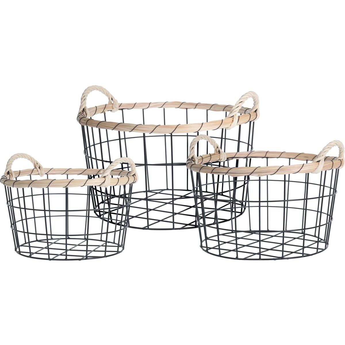 Komplet koszy dekoracyjnych z metalu, owalnych, 3 sztuki