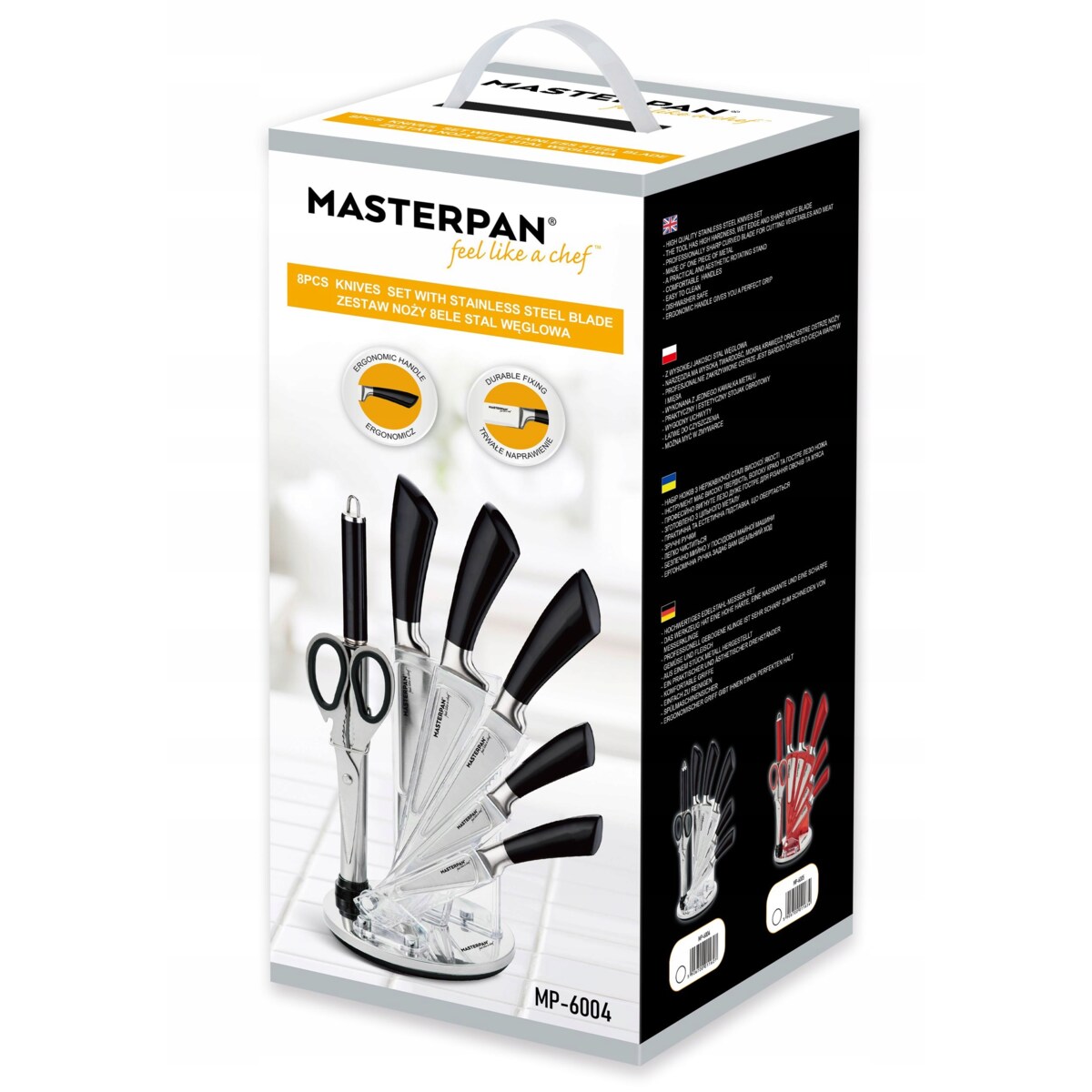 Zestaw Komplet Noży Kuchennych W Stojaku 8 Szt. Ostrzałka Nożyczki Ostre