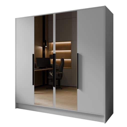 Szafa 200 gładka LUSO z lustrem i czarnymi uchwytami, biała