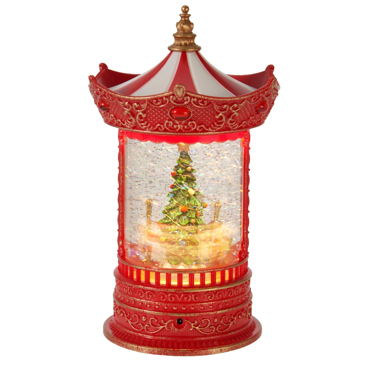 Karuzela świąteczna z wodą i brokatem, podświetlenie LED, 15,5 x 15,5 x 26 cm