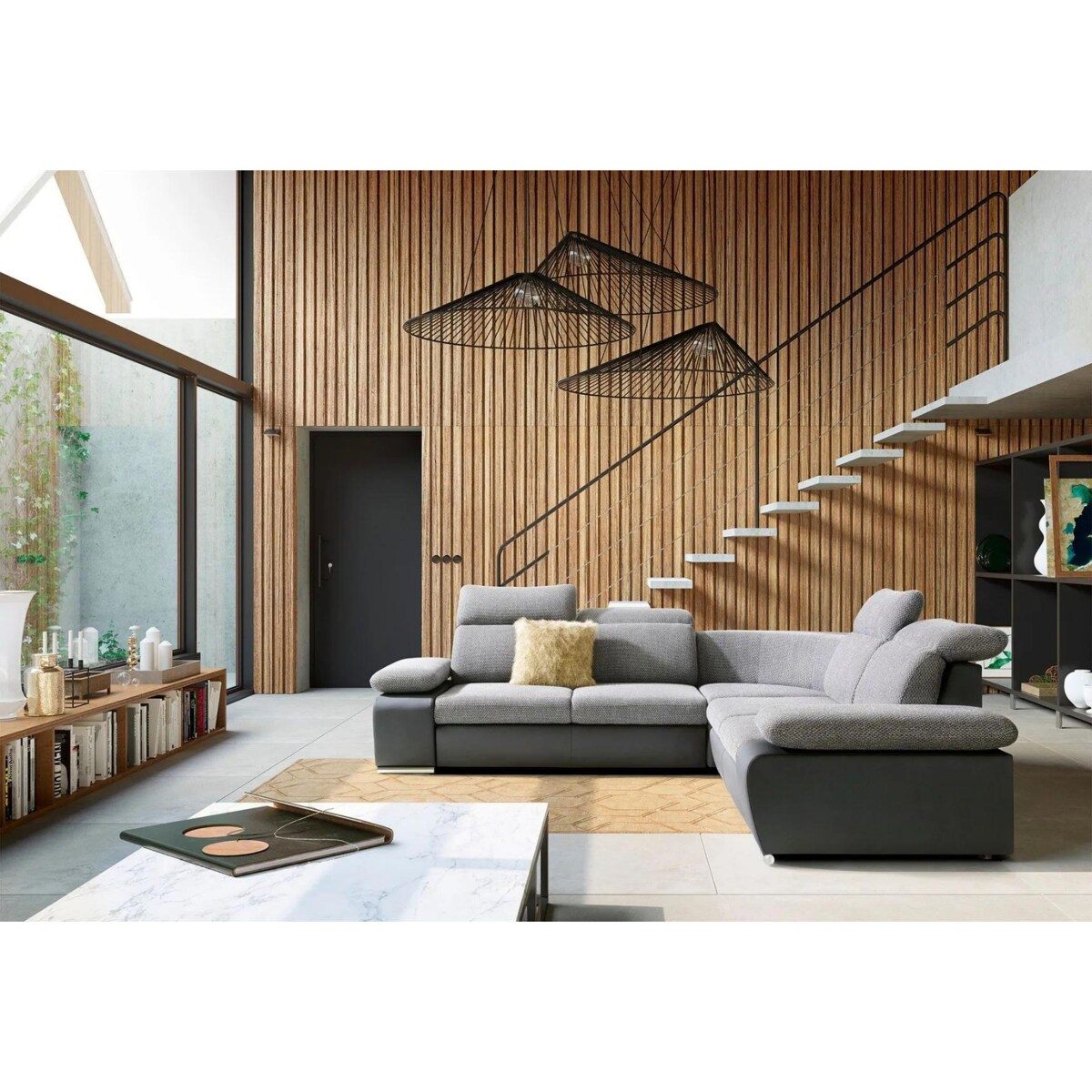 Narożnik z funkcją spania DAKOTA I szary/grafitowy prawy/lewy