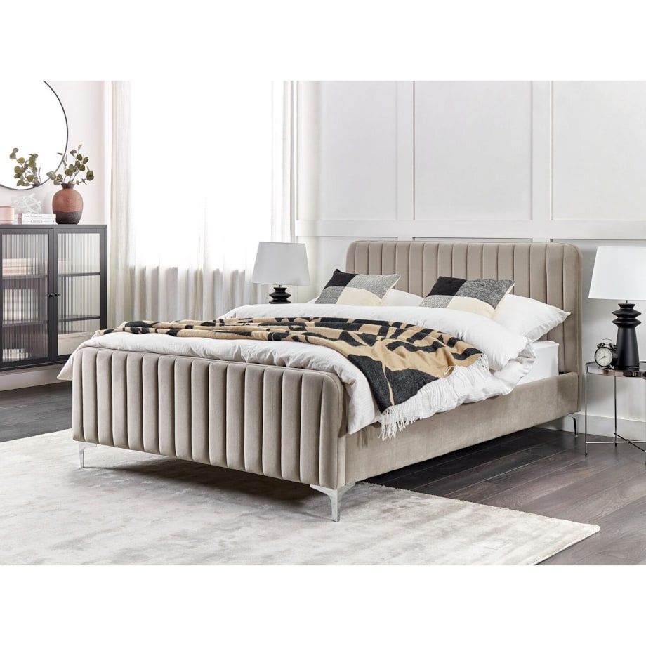 Łóżko welurowe 140 x 200 cm szare LUNAN