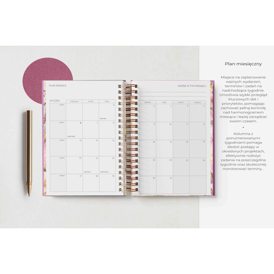Planner dzienny na spirali 2025 – Poema Rosado