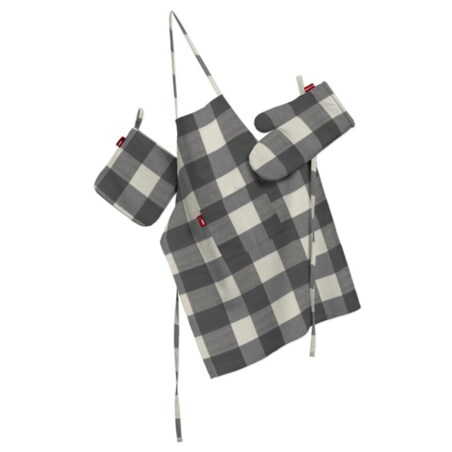 Komplet kuchenny fartuch,rękawica i łapacz, szaro-biała krata (5,5x5,5cm), kpl, Quadro
