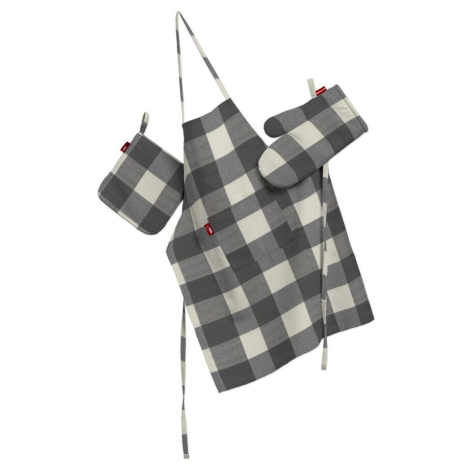 Komplet kuchenny fartuch,rękawica i łapacz, szaro-biała krata (5,5x5,5cm), kpl, Quadro
