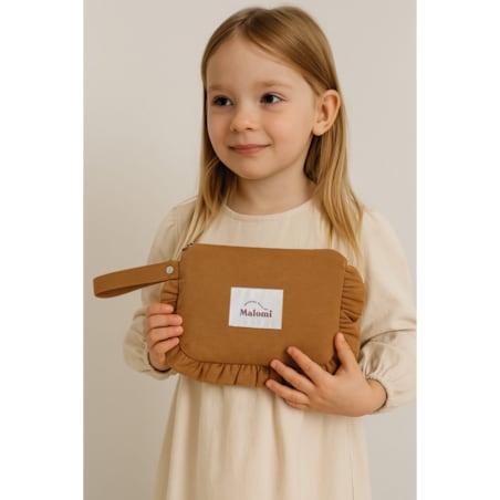 Kosmetyczka z falbanką camel