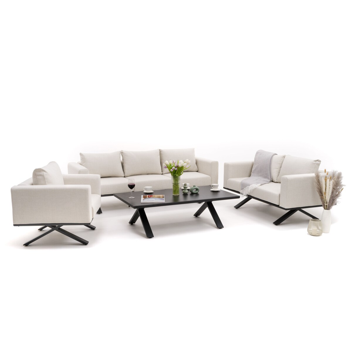 Meble ogrodowe nowoczesne luksusowe aluminiowe MARABELLA beżowo czarne