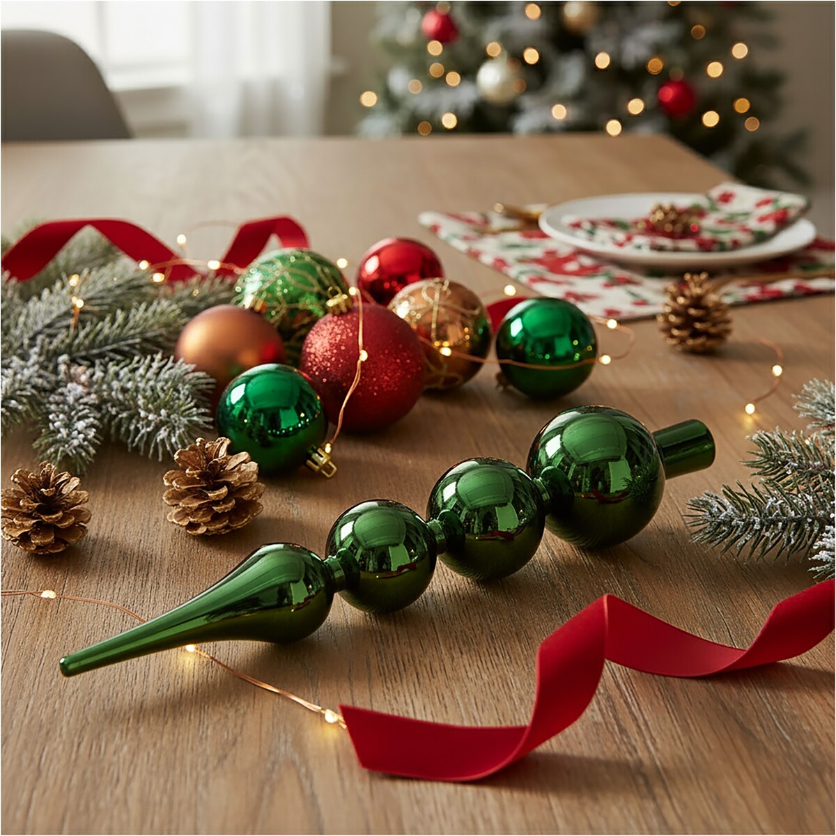 Czubek Na Choinkę Szpic Dekoracja Świąteczna Ozdobna Szklana 28 Cm Zielona