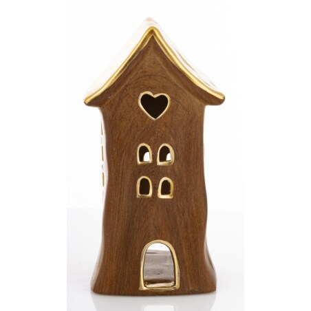 Dolomitowy domek na tea-lighty 15x7,5x7 cm brązowy