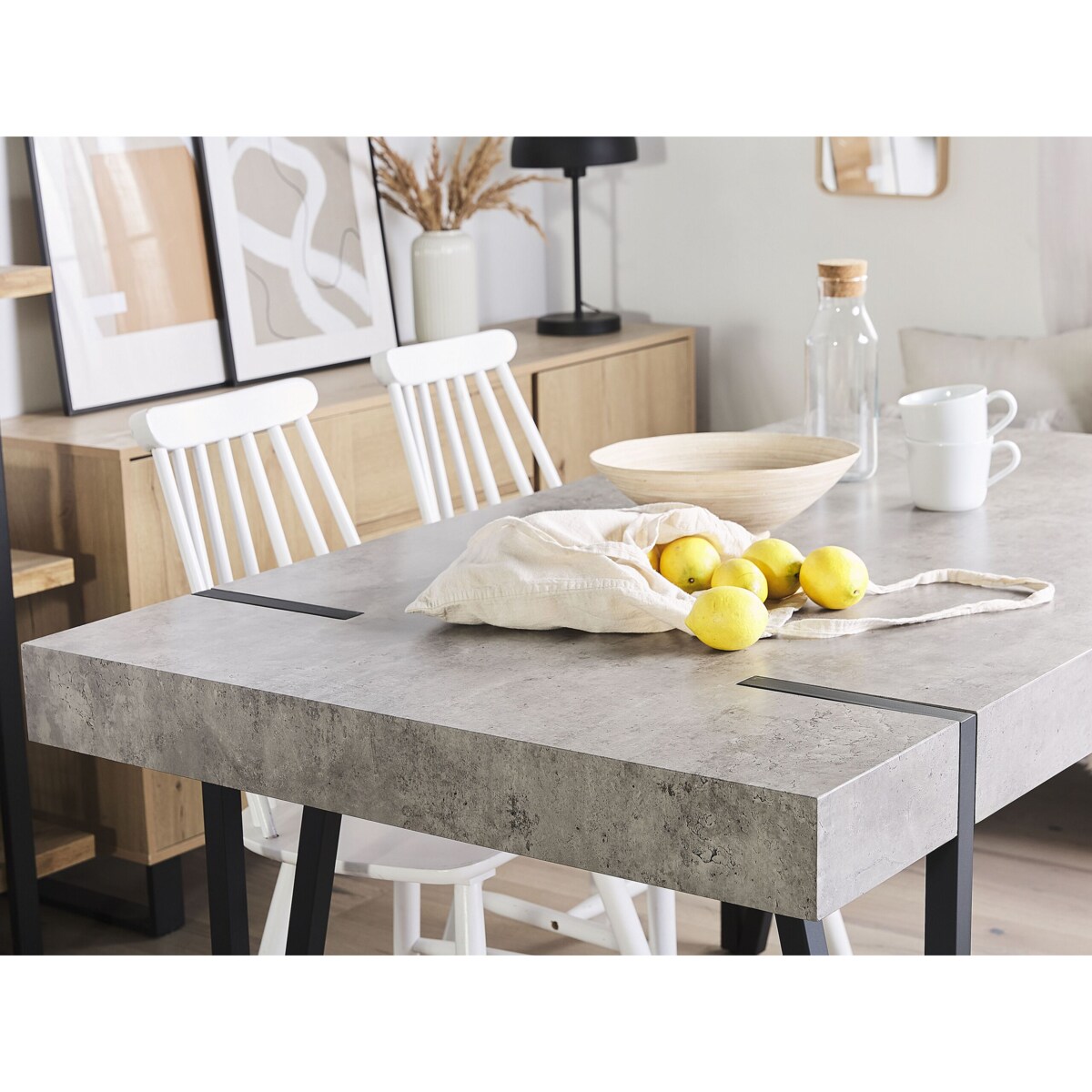 Stół do jadalni 150 x 90 cm efekt betonu z czarnym ADENA