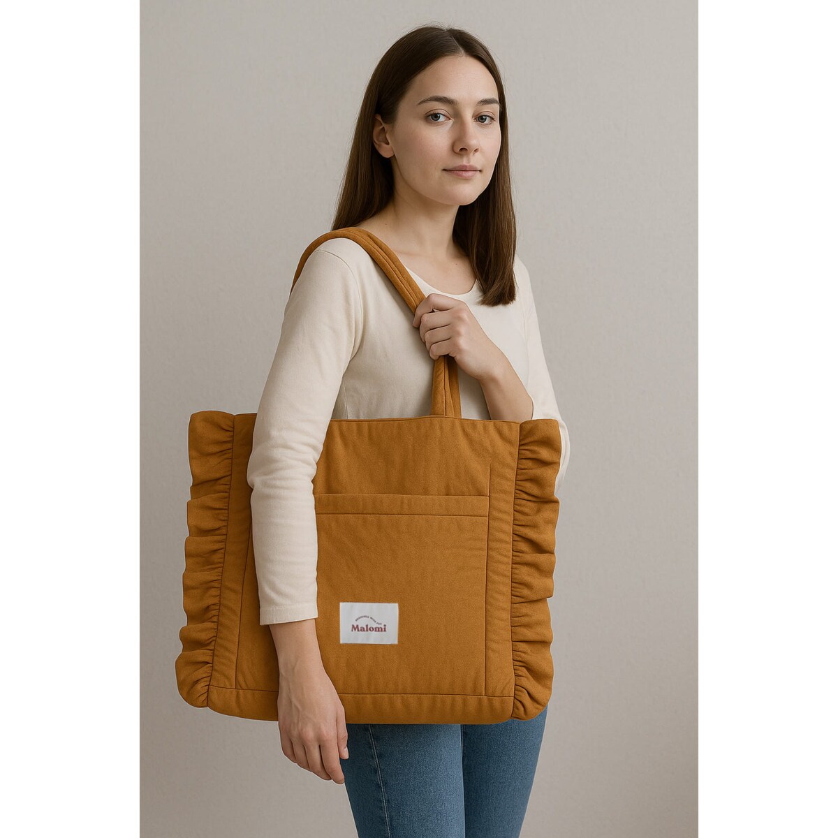 Torba shoper z falbanką camel