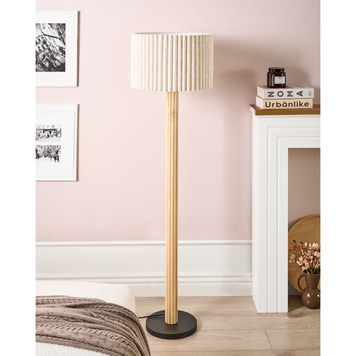 Lampa podłogowa BELESSA Drewno kauczukowe Jasnobeżowy