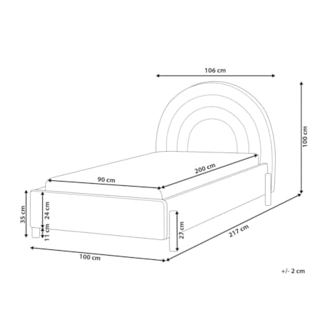 Łóżko welurowe 90 x 200 cm beżowe ANET