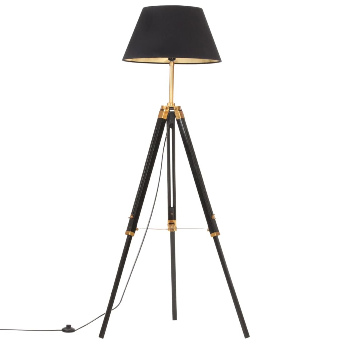 vidaXL Lampa podłogowa na trójnogu, czarno-złota, drewno, 141 cm