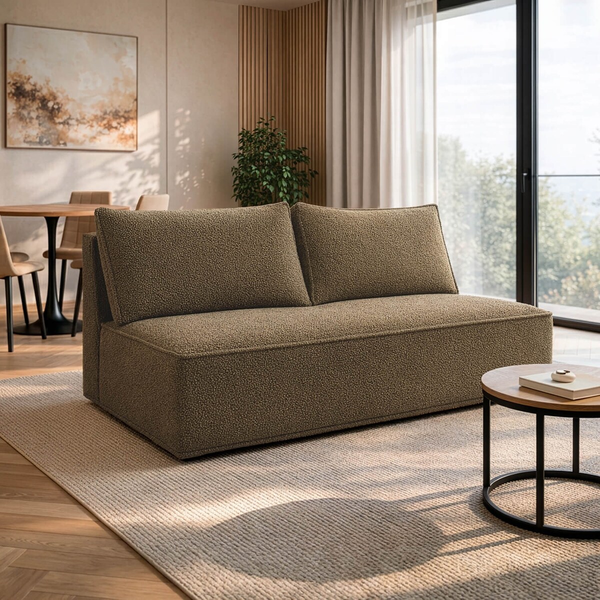 Sofa Rozkładana Kanapa z Funkcją Spania Dwuosobowa Do Salon Brązowa MAVIA