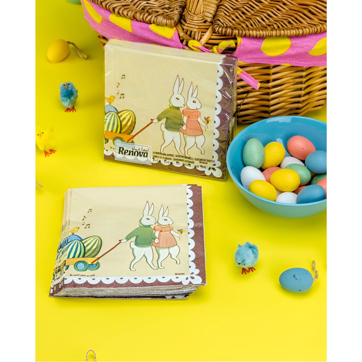 Serwetki Papierowe Ozdobne Renova Bunny & Eggs 33x33 cm 3-warstwy 20 sztuk