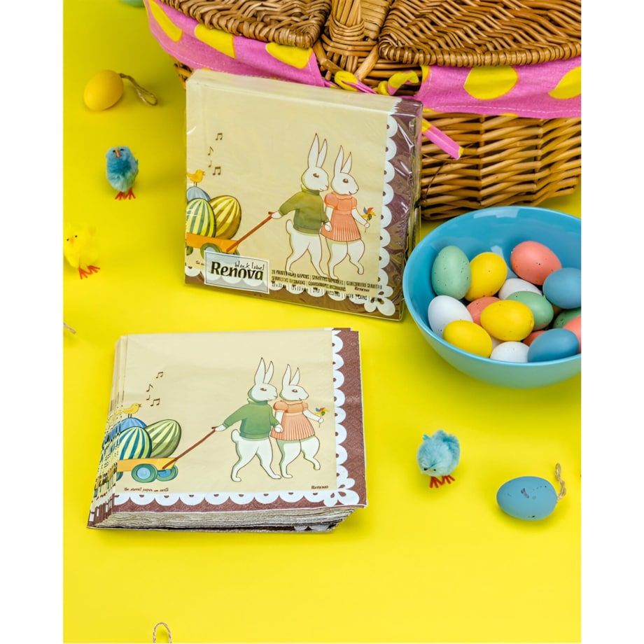 Serwetki Papierowe Ozdobne Renova Bunny & Eggs 33x33 cm 3-warstwy 20 sztuk