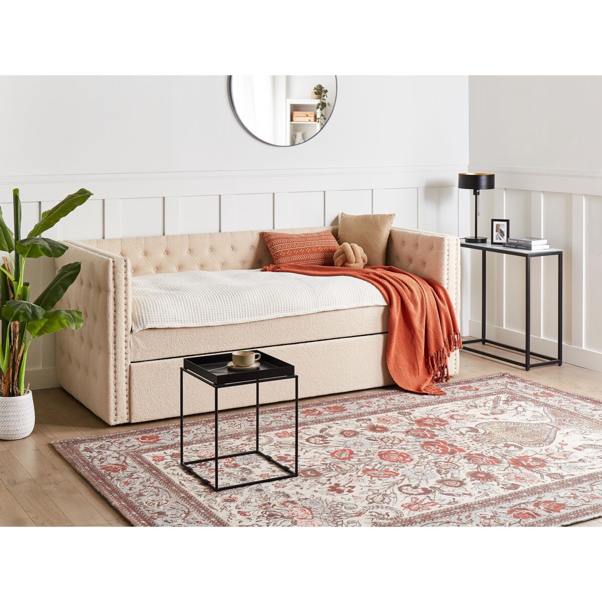 Łóżko wysuwane boucle 90 x 200 cm beżowe GASSIN