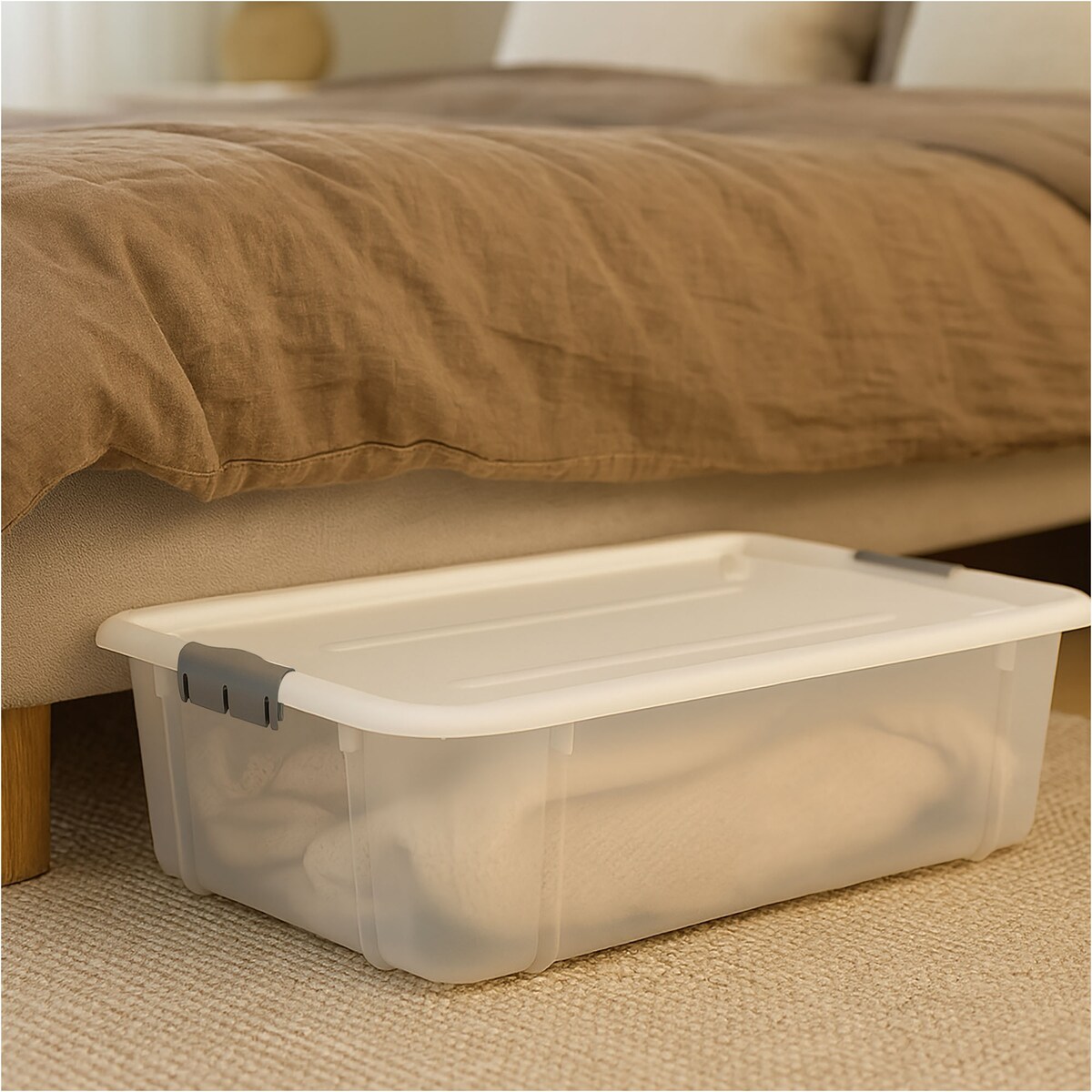 Pojemnik Plastikowy Pudełko 29 L Plastikowe Zamykany Z Pokrywką Pudło Box Do Przechowywania Na Zabawki Dokumenty Ubrania Mleczny