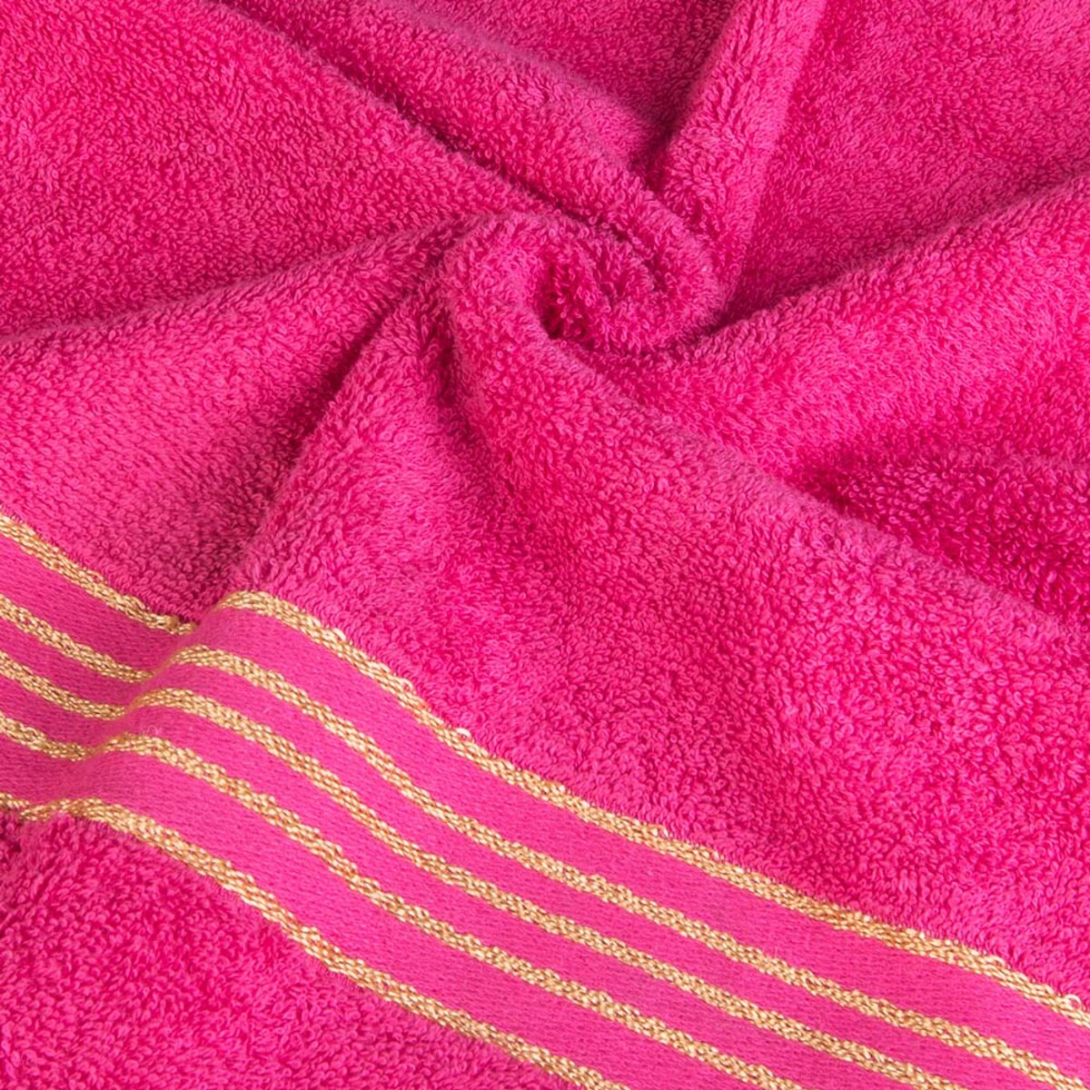 Ręcznik kąpielowy 50x90 cm bawełniany kolor różowy z bordiurą w złote paski 500 g/m2 TIWANO