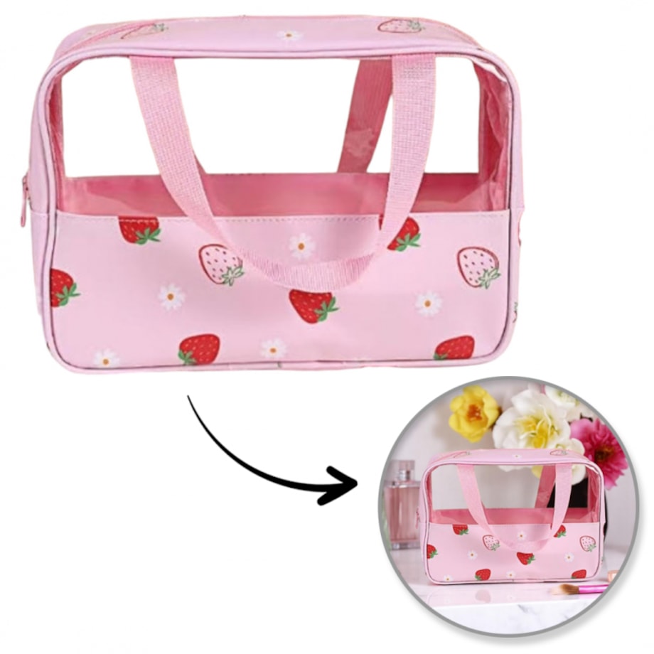 Kosmetyczka rozkładana przenośna kuferek rozmiar M 31x10x20cm TRUSKAWKI KS148