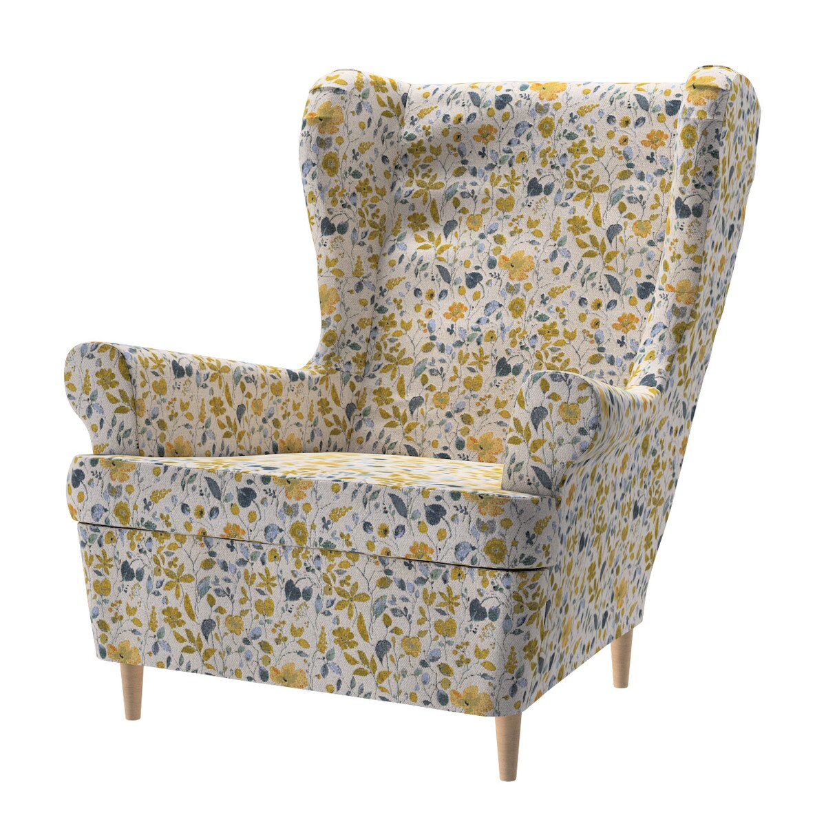 Pokrowiec na fotel Strandmon, żółto-niebieskie kwiaty na kremowym tle, 82x100x101cm, Cosy Home
