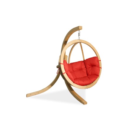 KONSIMO HIGLO Drewniane wiszące krzesło ogrodowe w kolorze boho w kolorze czerwonym