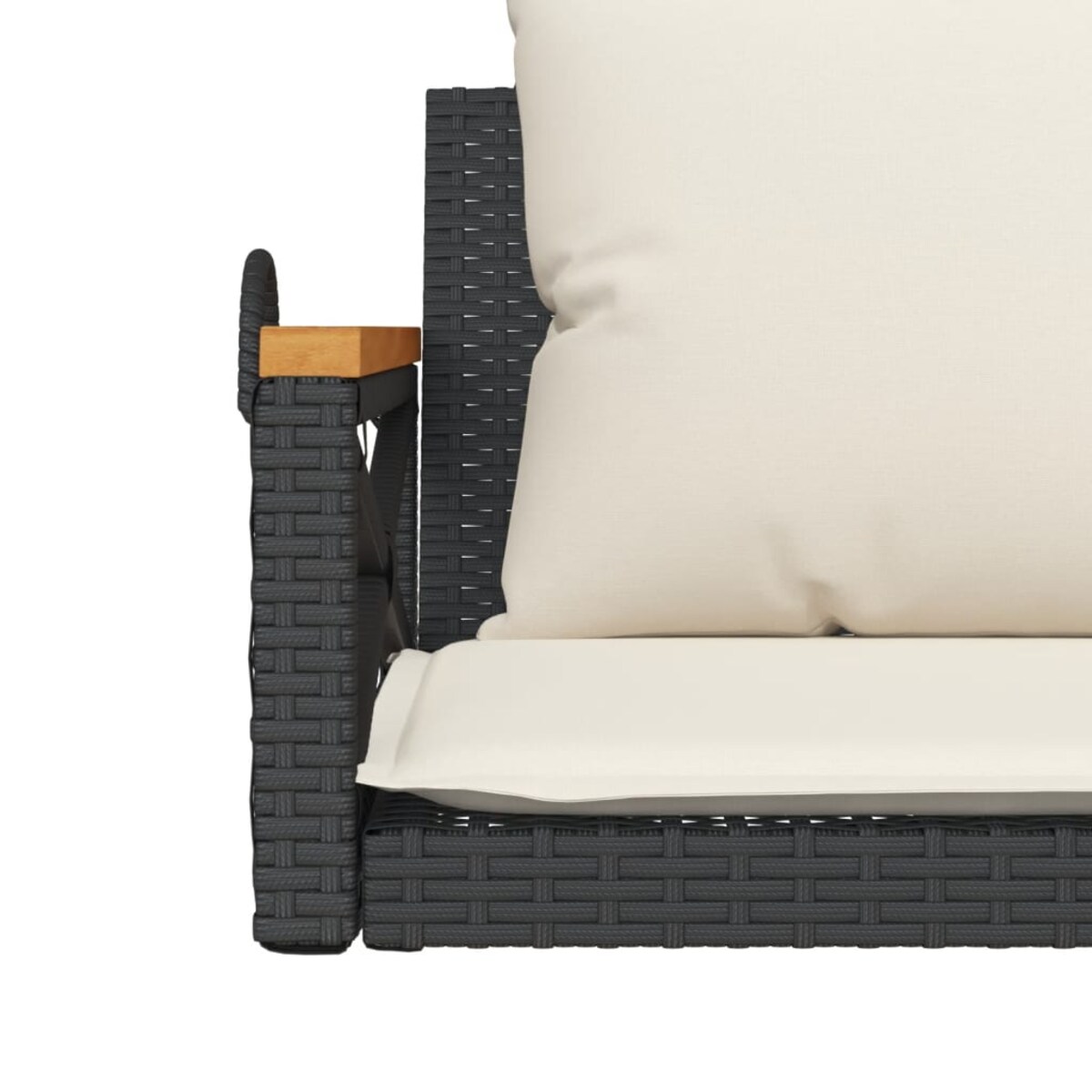 vidaXL Ławka bujana z poduszkami, czarna, 109x62x40 cm, polirattan