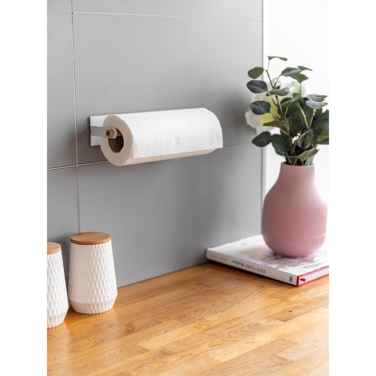 Uchwyt magnetyczny na rolki kuchenne MAGNA, bambus, 30 cm, WENKO