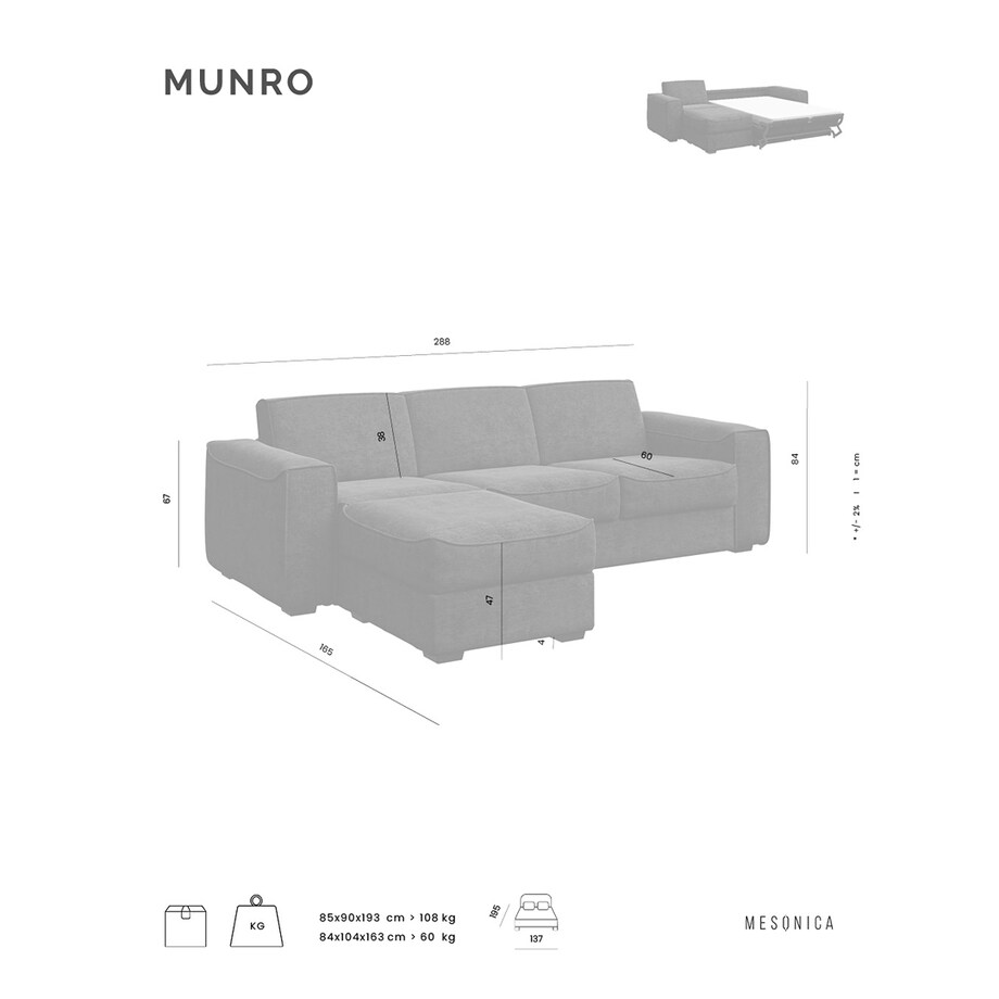 Sofa narożna rozkładana Munro - wrzosowa