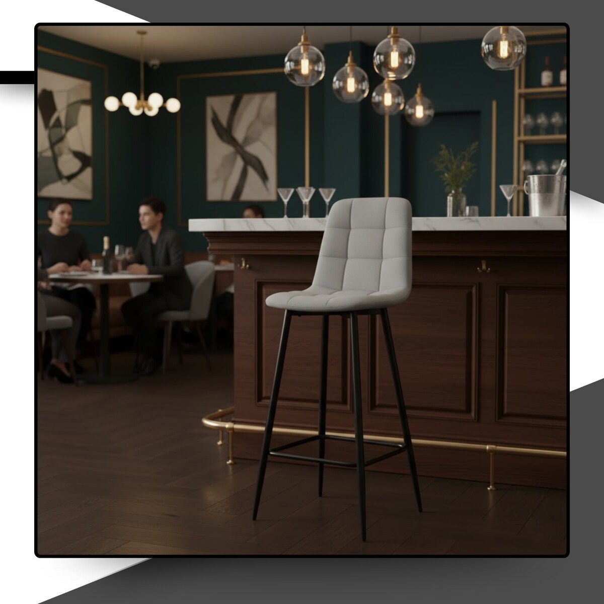 Hoker do wyspy welurowy szary z podnóżkiem