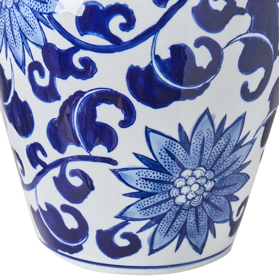 Wazon z pokrywką CUENCA Porcelana 36 cm Biały/ niebieski