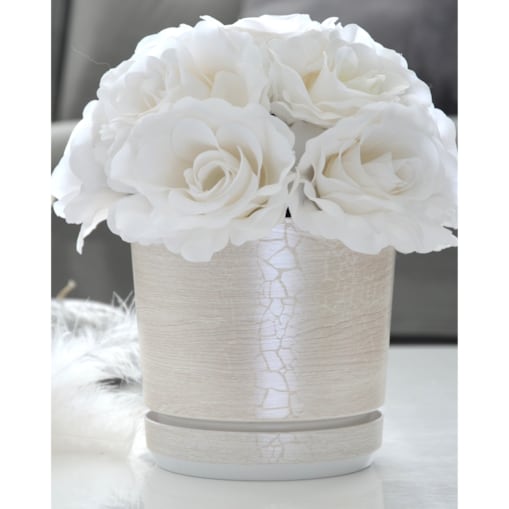 26 cm wzór SAFARI PERŁA Doniczka z podstawką efekt drewna tekstura bielonej deski niezwykły deseń