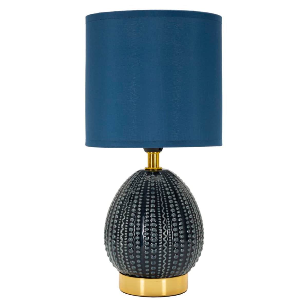 Lampa stołowa Flavi, kolor niebieski, ceramika, żelazo i tkanina, 15 x 15 x 30,5 cm, 1 x E14, do salonu i sypialni, Mauro Ferretti