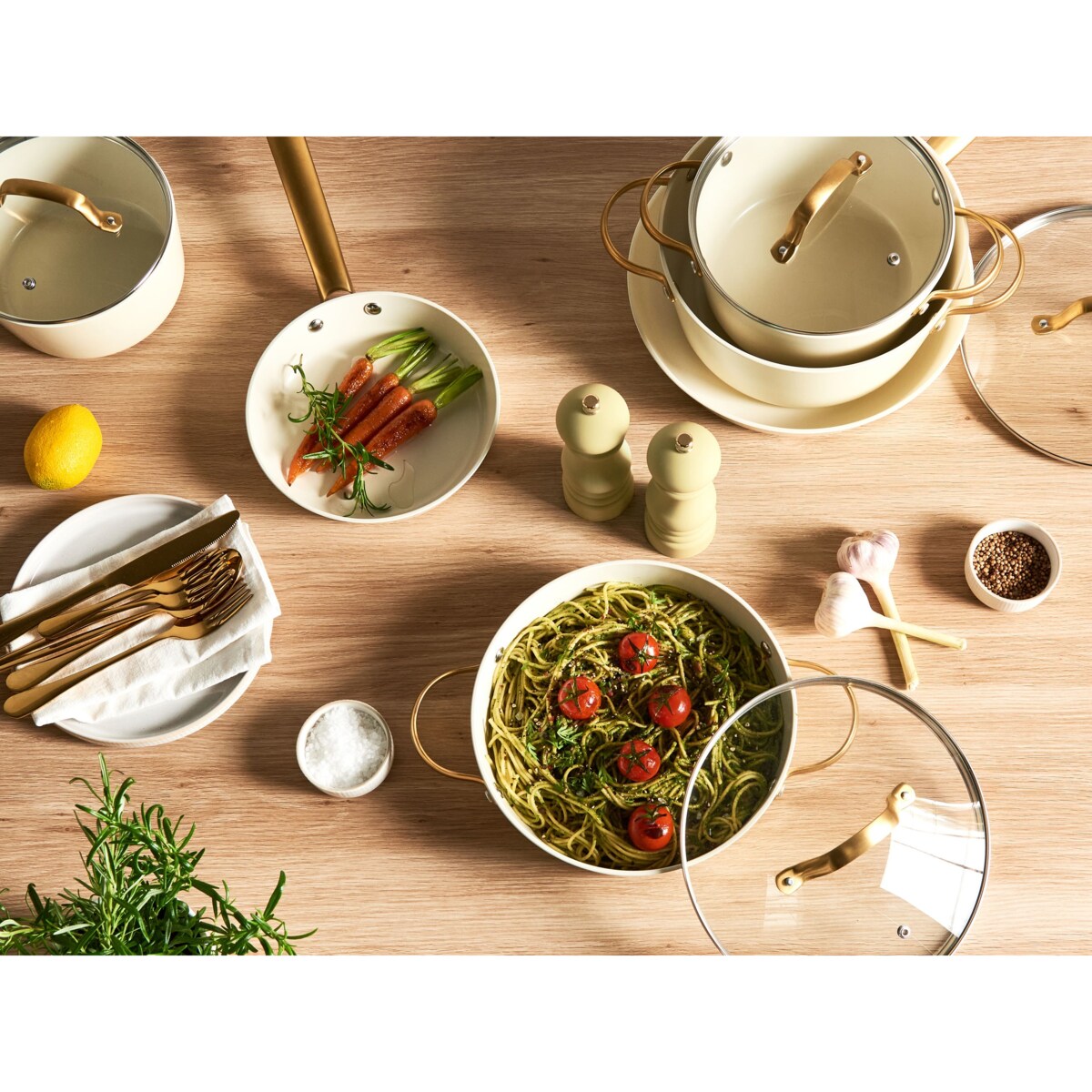 Zestaw garnków i patelni 10 elementów ELITE PRO Złamana biel