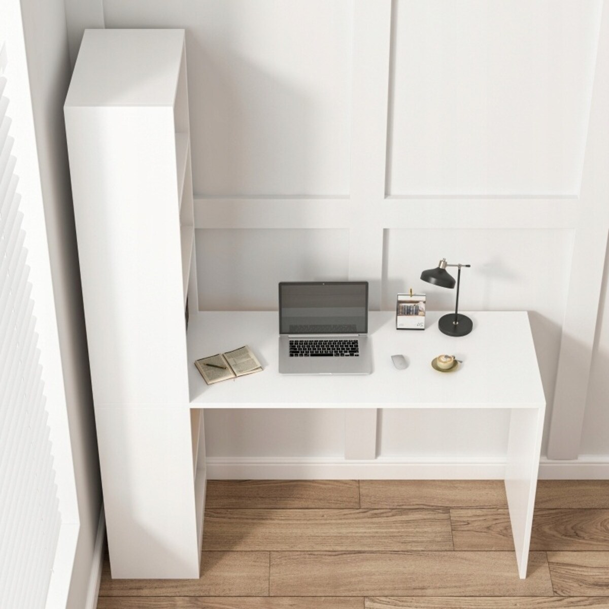 Biurko komputerowe nowoczesne z półkami skandynawski młodzieżowe białe