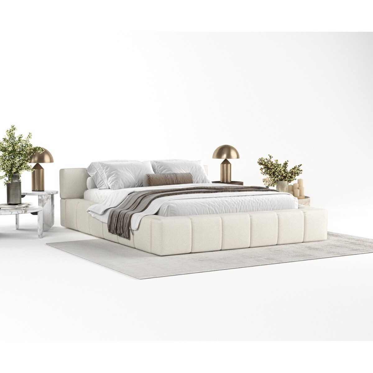 Łóżko tapicerowane MILOS 160x200 z pojemnikiem, Biały, tkaniana Bubble 01