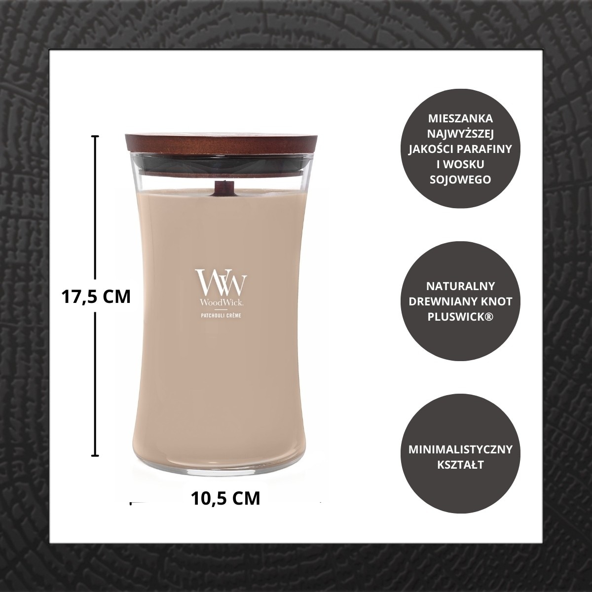 WoodWick świeca duża PATCHOULI CREME