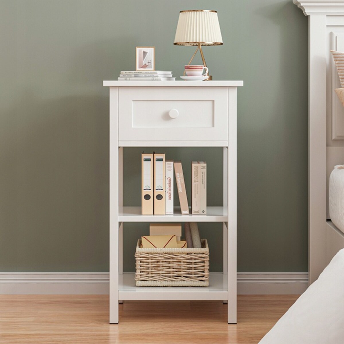 Stolik nocny boczny drewniany z szufladą loft 45 cm
