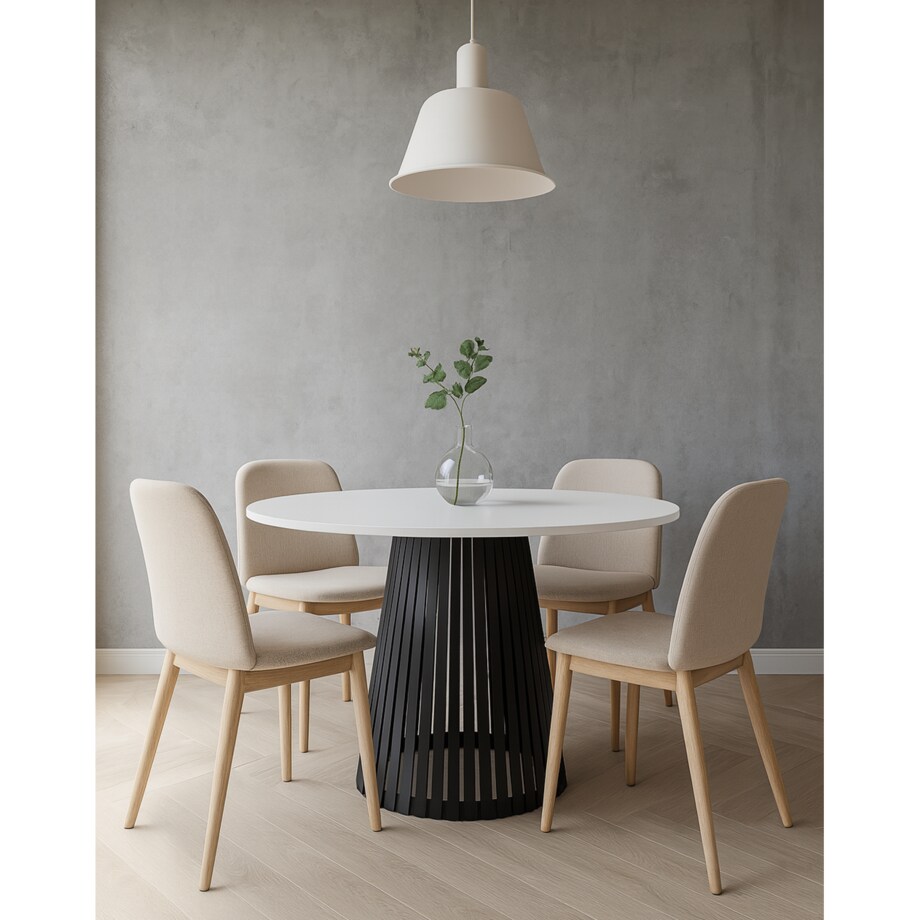 Stół okrągły VIV z lamelami do jadalni , salonu, blat 90 cm - biały