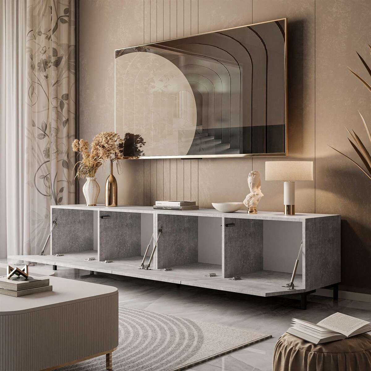 Szafka RTV COLGANTE 200 beton nogi plastikowe czarne