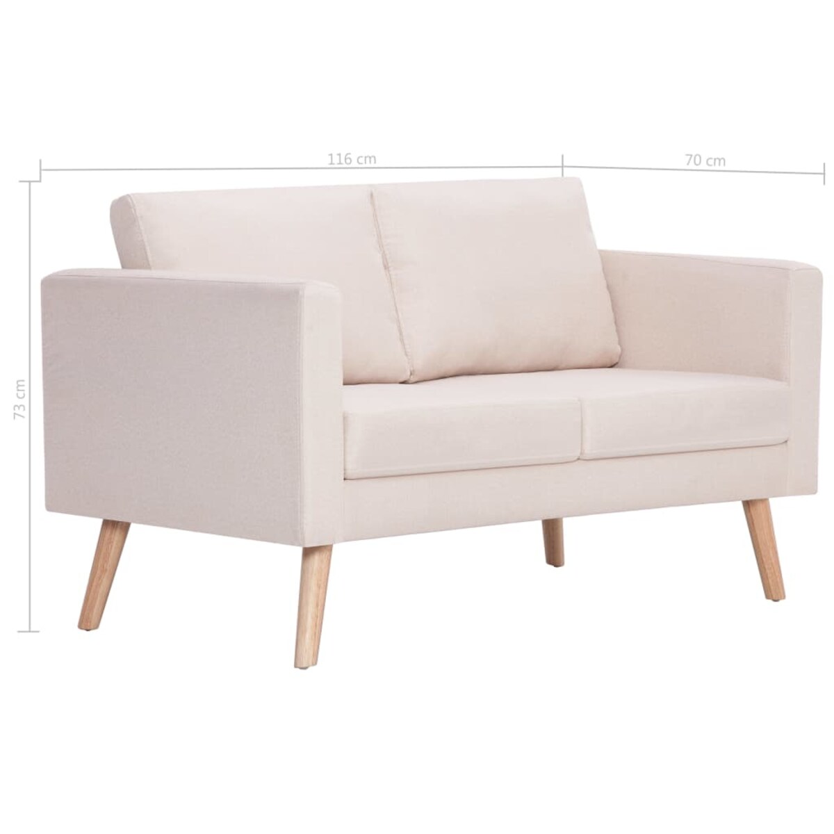 vidaXL Sofa 2-osobowa, materiałowa, kremowa