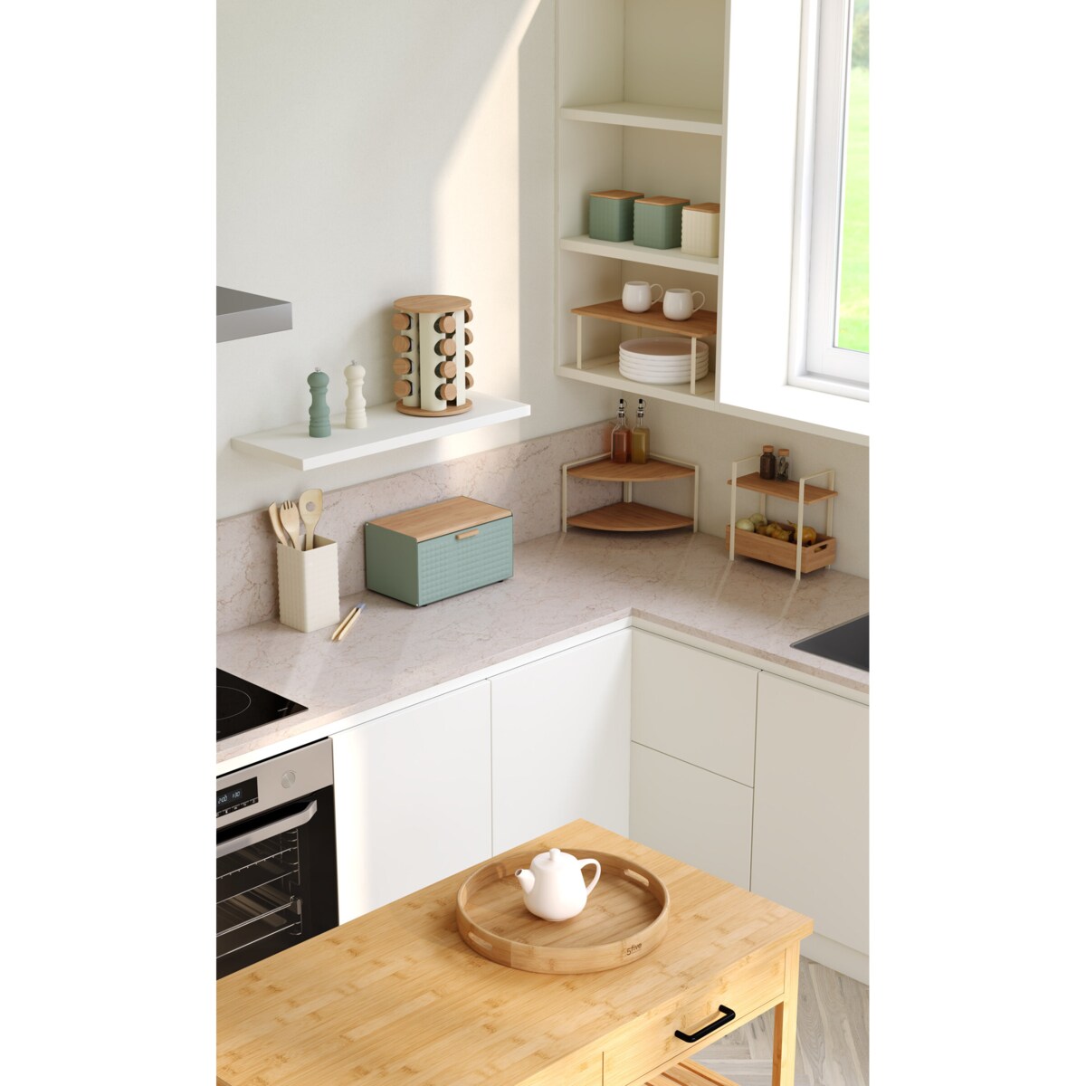 Półka stojąca na blat kuchenny ORDERA z pojemnikiem, 30 x 14 x 30 cm
