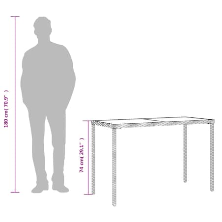 vidaXL Stół ogrodowy ze szklanym blatem, brąz, 115x54x74 cm, rattan PE