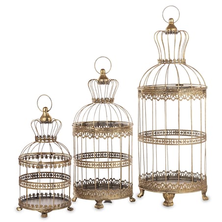 Klatki dekoracyjne metalowe 3 sztuki 47x19x19 i 53x23x23 i 72x26x26 cm złote