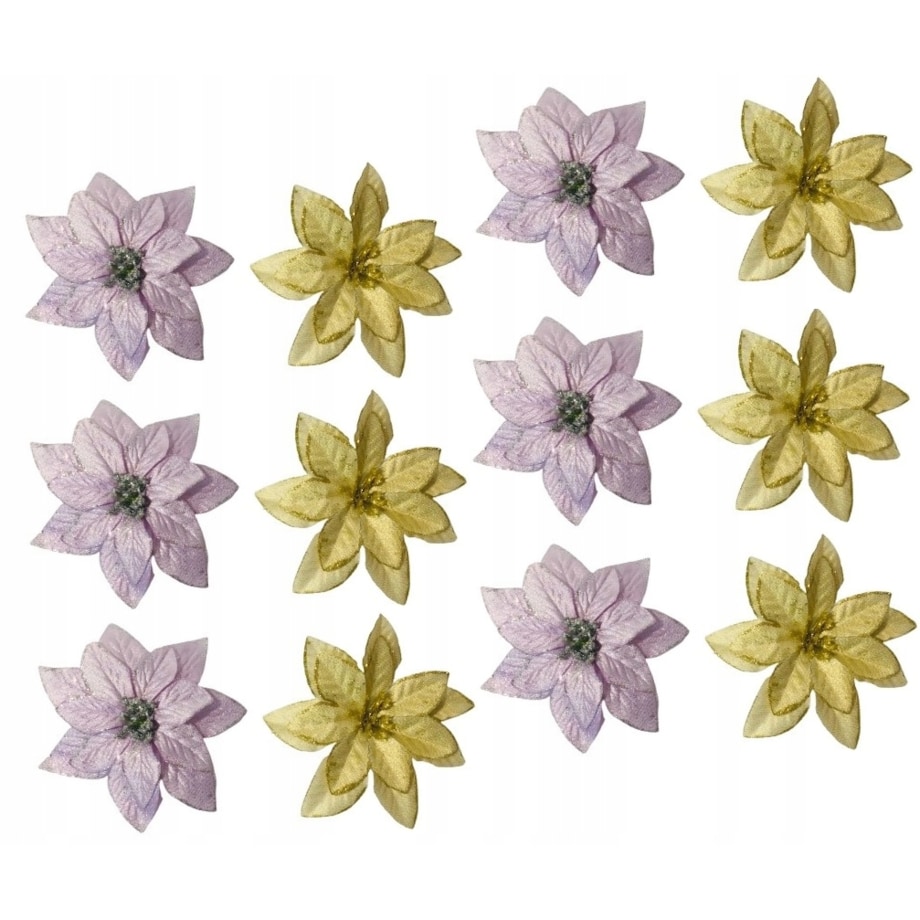 GWIAZDA betlejemska 12szt ZŁOTA i FIOLET do dekoracji stroik zestaw kwiaty