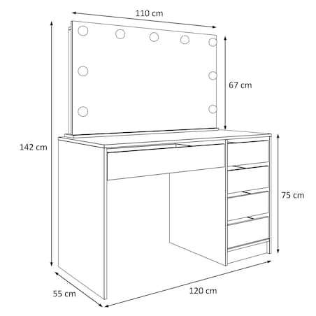 Toaletka MADA ELITE z lustrem i oświetleniem biały połysk